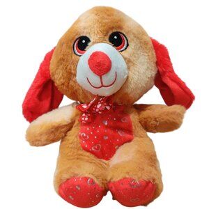 Midwood Brands Plush Puppy Dog 7" Stuffed Animal Red Heart Bow Valentine Gift